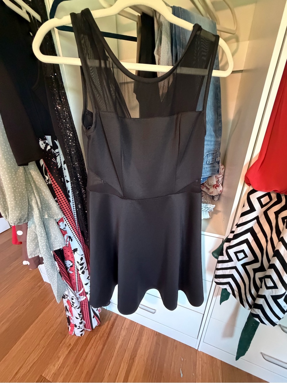 Bisou Bisou Black Mesh Fit & Flare Dress Size 10